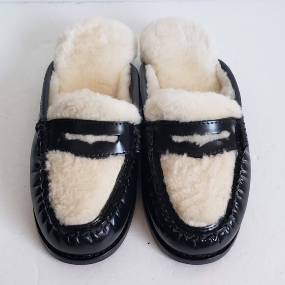 nib WEEJUNS Shearling Fur Loafer Shoes Flats Mules Clogs Bass Originals - Picture 2 of 13